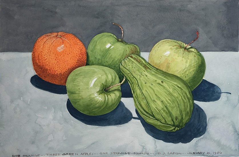 D. J. Lafon, ONE ORANGE...THREE GREEN...
Watercolor on Paper, 20 x 26 in. (50.8 x 66 cm)
LAF1108
$750
Gallery staff will contact you 72 hours after purchase regarding any additional shipping costs.