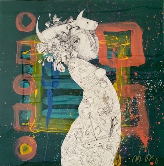 Denise Duong, AWAKE IN THE STILLNESS
Acrylic, Paper, and Ink on Wood and Resin, 24 x 24 in. (61 x 61 cm)
DUO1050